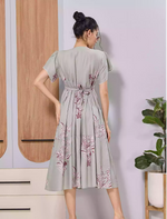 Sage Grey Floral Print Rayon Maxi with Adjustable Back Tie - Mangai Nighties 