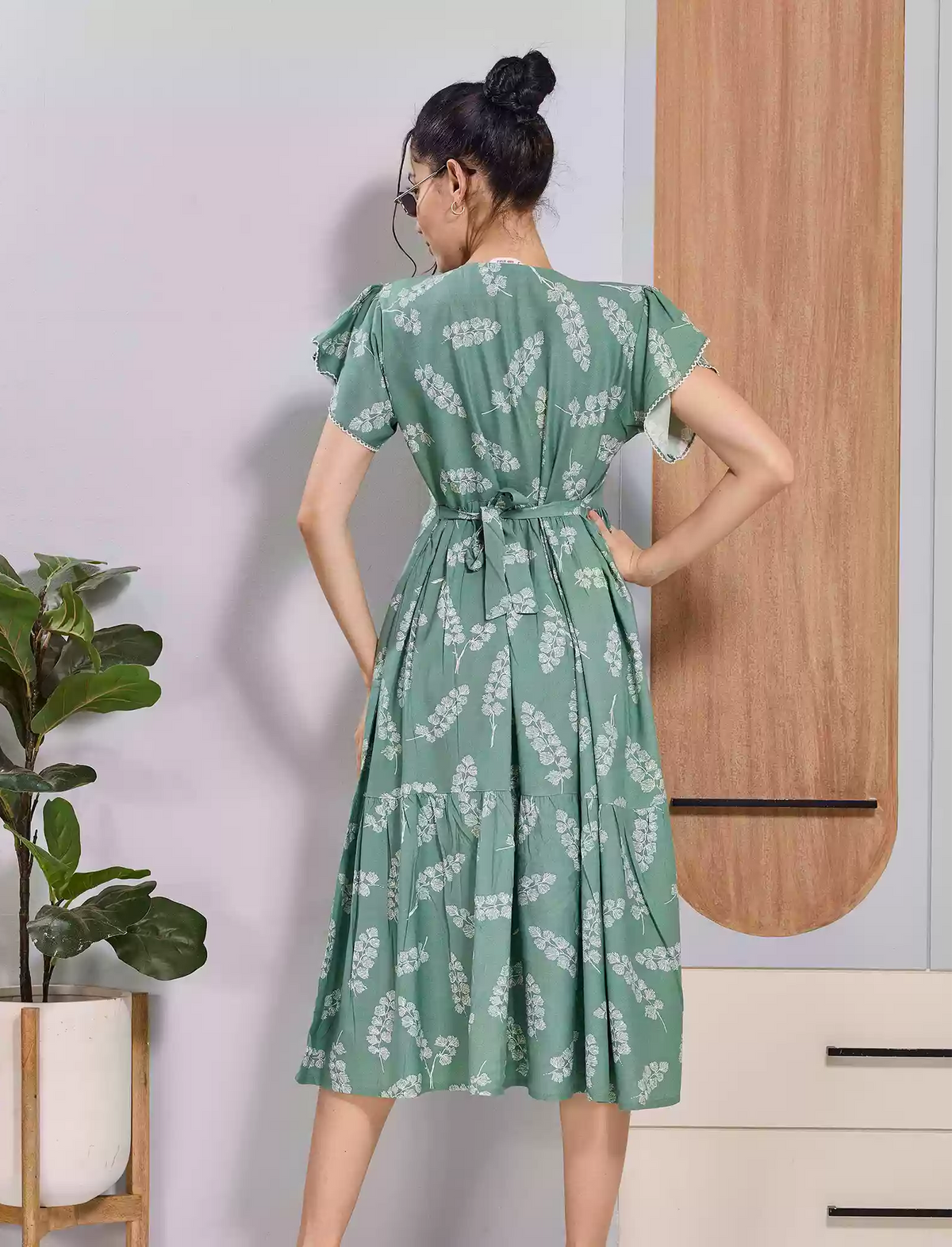 Teal Green Rayon Maxi Frock with Adjustable Back Tie Rope