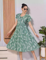 Teal Green Floral Rayon Flared Zipless Maxi with Back Tie Bow