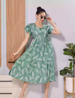 Teal Green Floral Rayon Comfortable Flared Maxi for Women