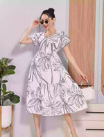 Black Floral Print Petal Sleeve Long Rayon Maxi Frock with Petal Sleeve's 