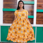 Yellow Rayon Maxi Frock with Frilled Layer Bottom - Mangai Nighties 