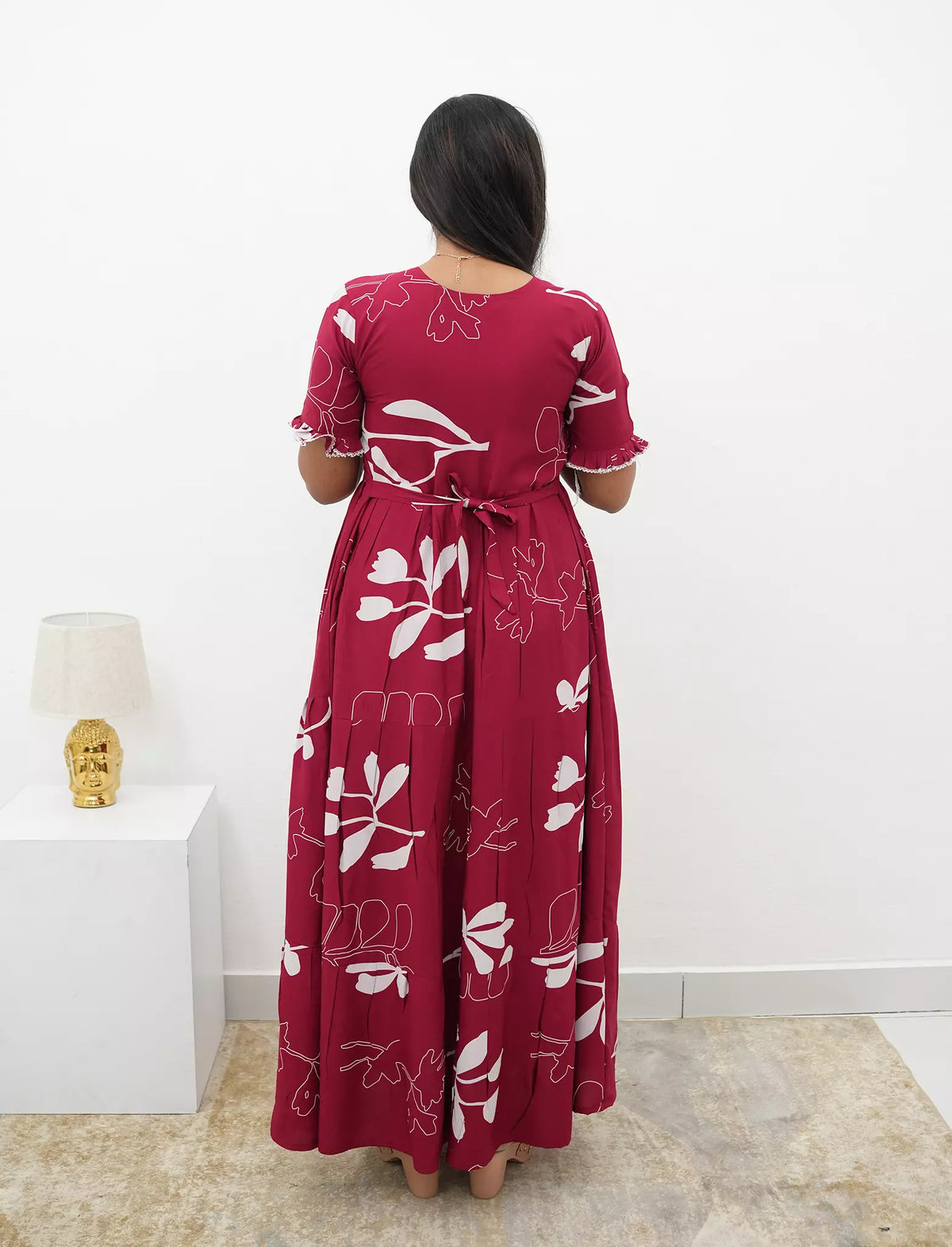 Raspberry Pink Rayon Maxi Frock Back Tie Rope Side Pocket - Mangai Nighties 