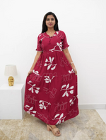 Raspberry Pink Rayon Long Frock Bow Neck & Tie Rope for Women - Mangai Nighties 
