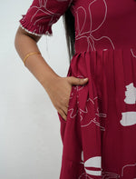 Raspberry Pink Printed Rayon Maxi Frock with Side Pocket - Mangai Nighties 