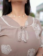 Beige Rayon Full Flare Dress with Bow Neck Detail Women Nightwear - Mangai Nighties 