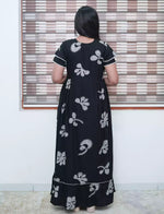 Purple Floral Print Rayon Front Zipper Feeding with Double Layer Sleeve Full Frock - Mangai Nighties