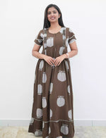 Berry Pink Botanical Print Rayon Front Zipper Feeding Full Frock with Side Pocket - Mangai Nighties