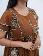 Maroon Floral Outline Print Rayon Front Zipper Feeding and Casual Full Frock - Mangai Nighties