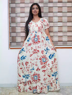 Cream White Vintage Floral Maternity Feeding Dress - Mangai Nighties 