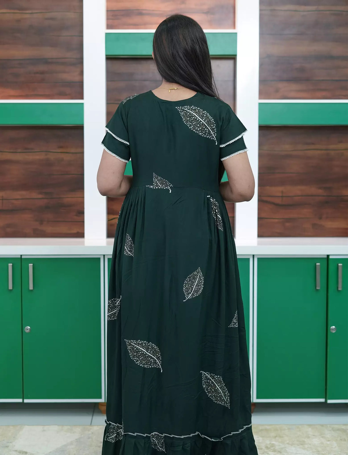 Bottom Frilled Layer with Front Zipper Feeding Full Frock - Mangai Nighties 