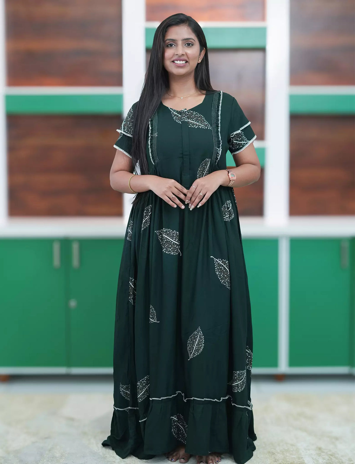 Breathable Premium Rayon Fabric with Square Neck Pattern - Mangai Nighties 