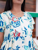 Ivory White Floral Rayon Front Zipper Feeding Frock -Mangai Nighties 