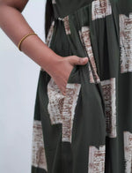 Dark Brown Geometric Print Rayon Front Zipper Feeding Full Frock with Flutter Sleeve- Mangai Nighties