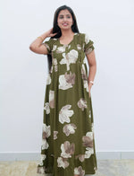 Rayon Front Zipper Feeding Frock Olive Green - Mangai Nighties