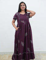 Easy Front Zipper Feeding Access Long Frock Comfort Daily Casual Wear 