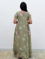 Sage Green Marble Circle Print Rayon Front Zipper Feeding Frock - Mangai Nighties