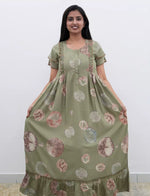 Sage Green Marble Circle Print Rayon Front Zipper Feeding Frock - Mangai Nighties