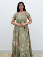 Sage Green Marble Circle Print Rayon Front Zipper Feeding Frock - Mangai Nighties