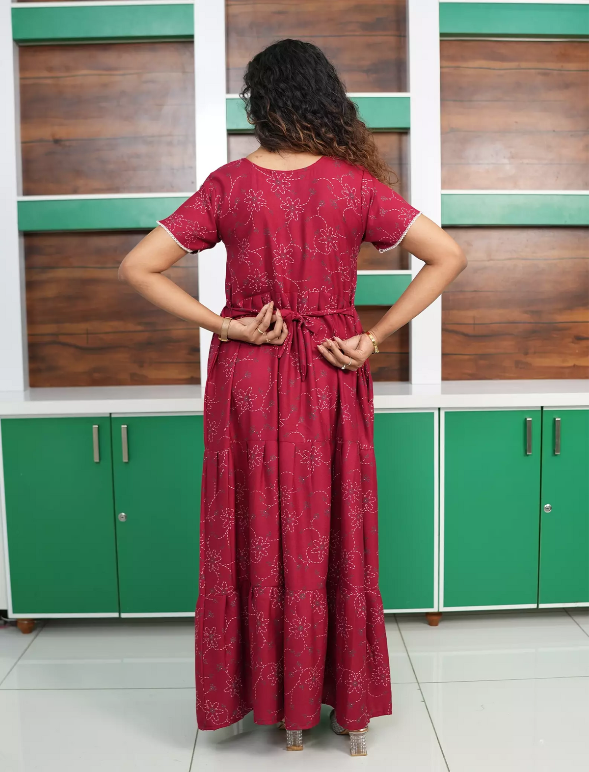 Alpine Floral Print Petal Sleeve Full Frock - Mangai Nighties