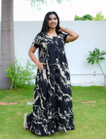 Black Print Rayon Maternity Feeding Flared Dress Mangai Nighties