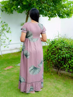 Rayon Leaf Print Feeding Frock With Zipper | Mangai Nighties