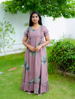 Rayon Leaf Print Feeding Frock With Zipper | Mangai Nighties