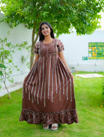 Rayon Stripe Print Feeding Maternity Frock with Zip | Mangai Nighties