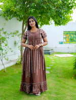 Rayon Stripe Print Feeding Maternity Frock with Zip | Mangai Nighties
