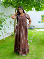 Rayon Stripe Print Feeding Maternity Frock with Zip | Mangai Nighties