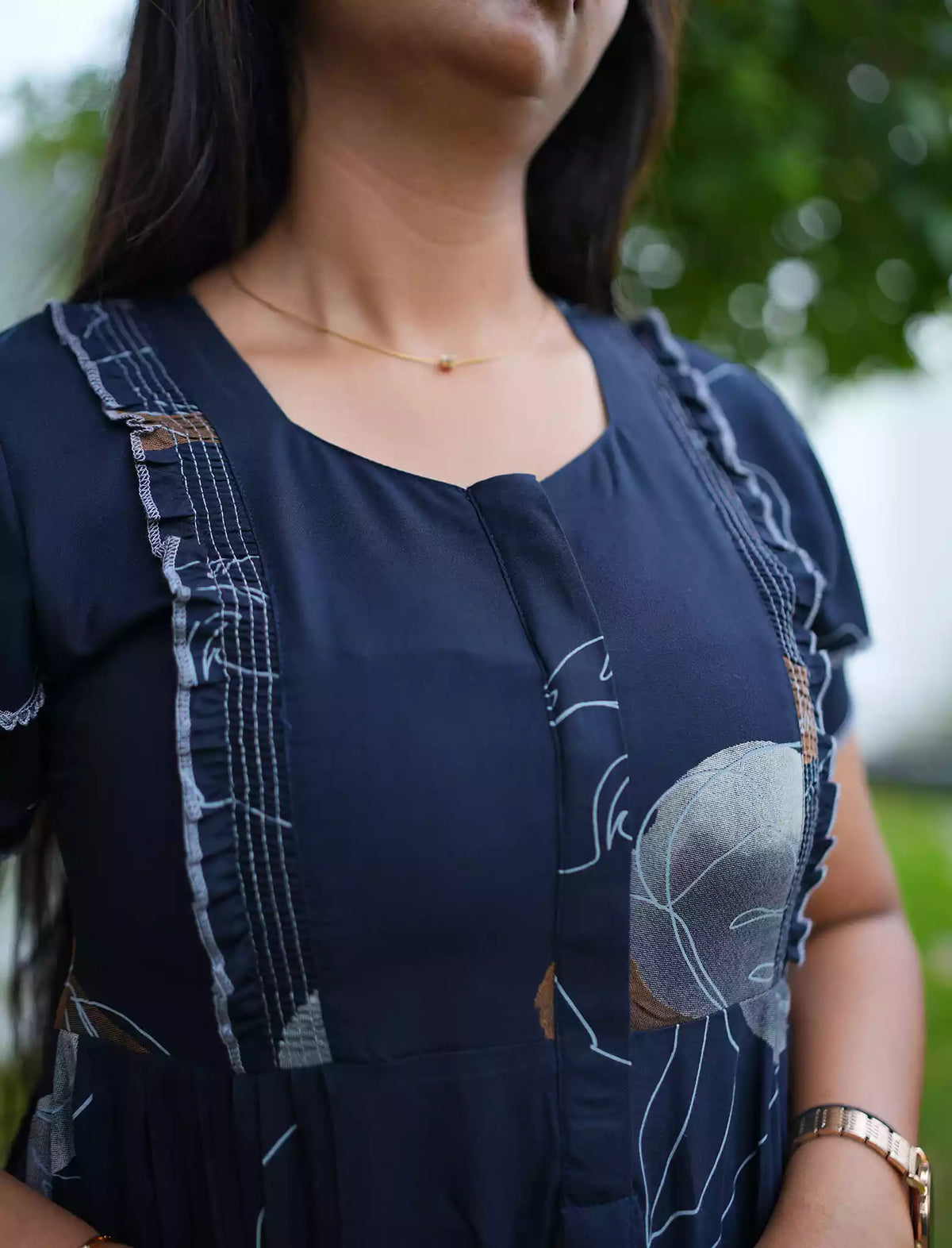 Rayon Floral Print Maternity Feeding Frock with Pocket | Mangai Nighties