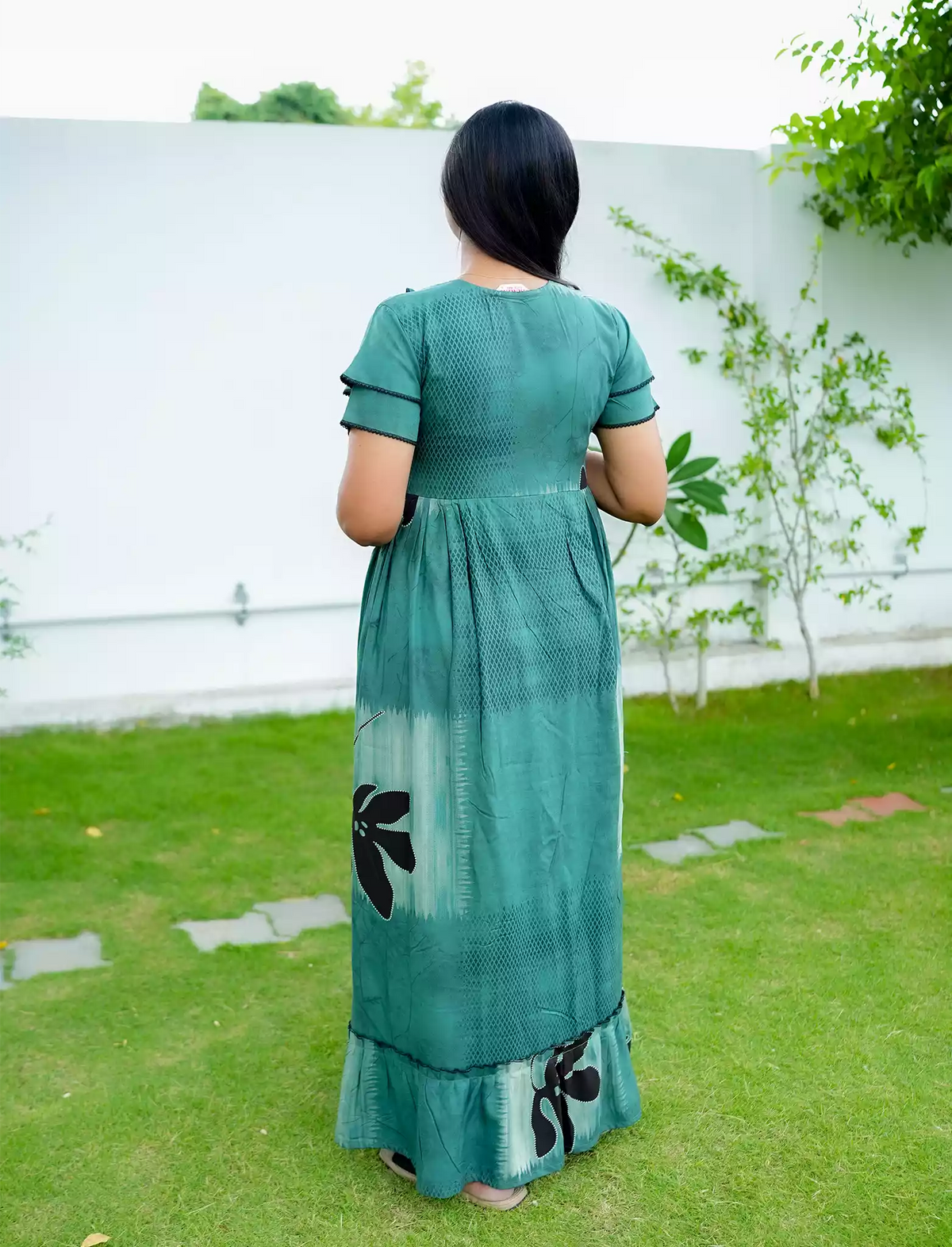 Rayon Floral Motif Print Feeding Maternity Frocks | Mangai Nighties