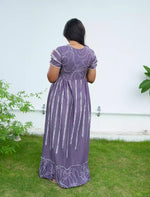 Rayon Stripe Print Feeding Maternity Frock with Zip | Mangai Nighties