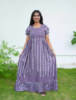 Rayon Stripe Print Feeding Maternity Frock with Zip | Mangai Nighties