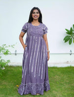Rayon Stripe Print Feeding Maternity Frock with Zip | Mangai Nighties