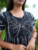 Rayon Stripe Print Feeding Maternity Frock with Zip | Mangai Nighties
