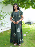 Rayon Floral Print Maternity Feeding Frock with Pocket | Mangai Nighties