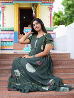 Rayon Floral Print Maternity Feeding Frock with Pocket | Mangai Nighties