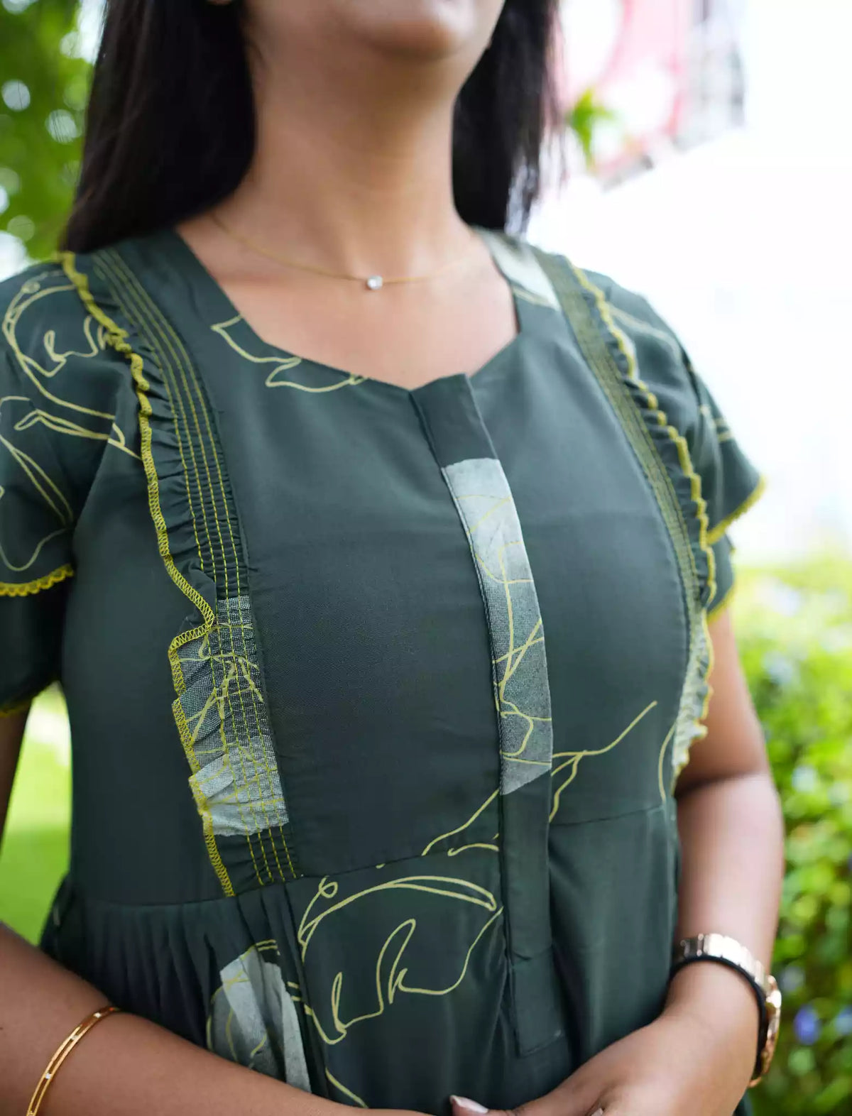 Rayon Floral Print Maternity Feeding Frock with Pocket | Mangai Nighties