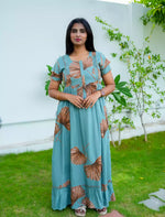 Rayon Leaf Print Feeding Frock With Zipper | Mangai Nighties