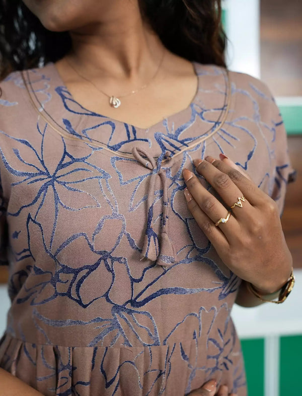 Alpine Floral Print 3 Layer Flared Full Frock with Side Pocket - Mangai Nighties