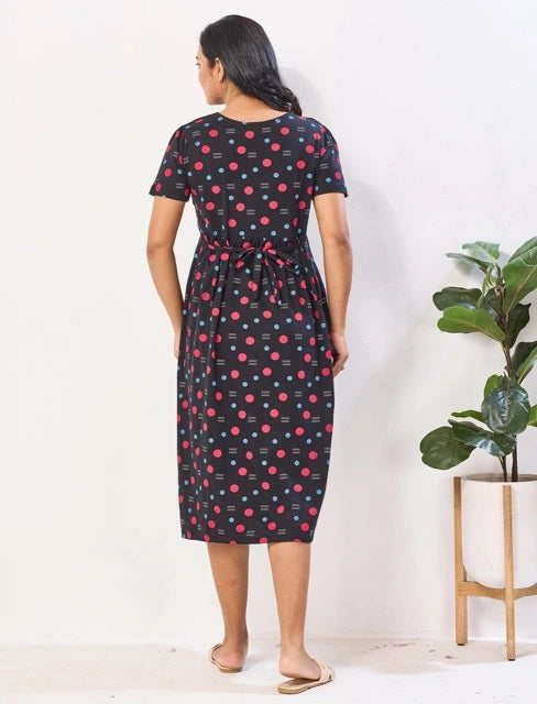 Black Hosiery Cotton Back tip Rope Zipless Maternity Wear - Mangai Nighties 