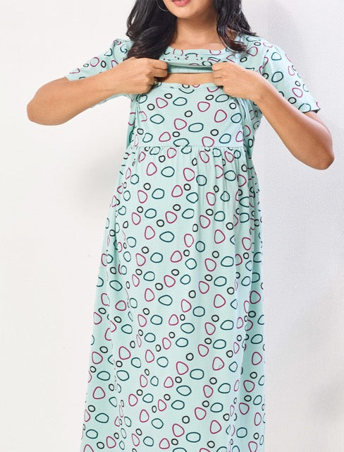 Hosiery Cotton Zipless Breastfeeding Maternity Feeding Maxi - Mangai Nighties 