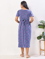 Lavender Hosiery Cotton Maternity Maxi with Back tie Rope - Mangai Nighties