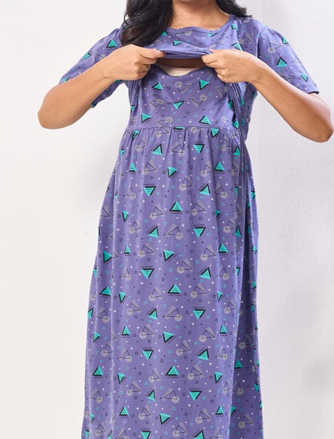 Hosiery Easy Flip open Zipless Maternity Feeding Maxi - Mangai Nighties 