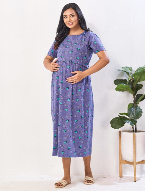 Hosiery Zipless Maternity Feeding Maxi with Side Pocket - Mangai Nighties 