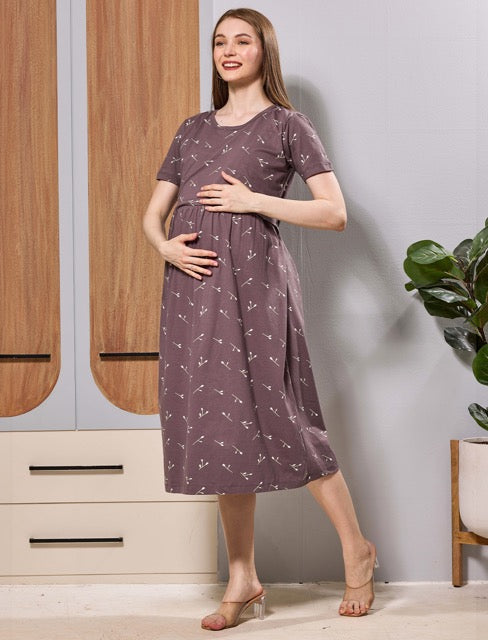 Feeding Comfort oft Hosiery Cotton Zipless Flip Open Maternity Maxi - Mangai Nighties 