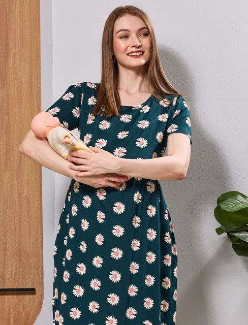 Hosiery Cotton Feeding Friendly Zipless Maternity and Feeding Maxi - Mangai Nighties 