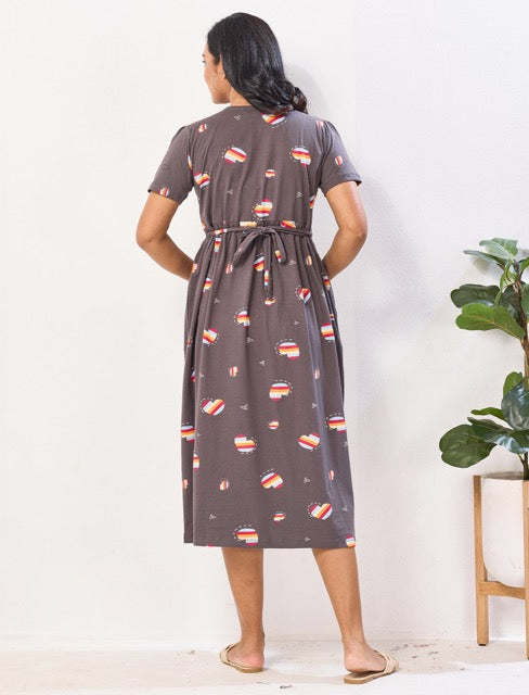 Hosiery Cotton Flip Open Breastfeeding Maxi with Back Tie - Mangai Nighties 