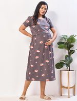 Hosiery Cotton Maternity Zipless Feeding Maxi with side Pocket - Mangai Nighties 